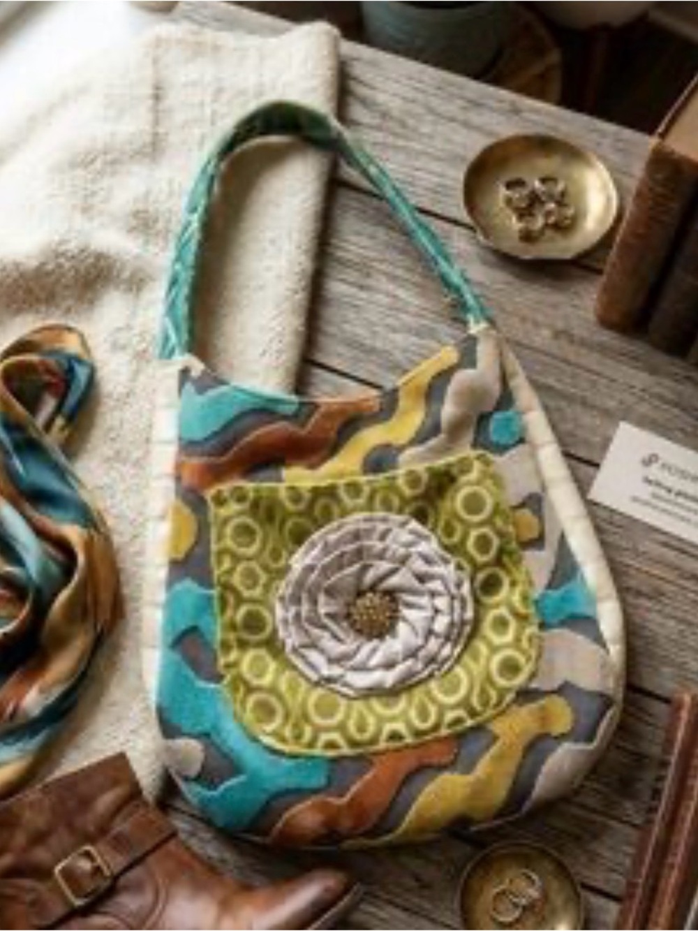 Mixed Media Tapestry Hobo Bohemian Style Bag Shabby Chic